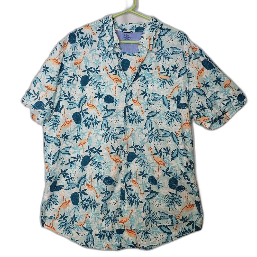 IZOD Saltwater Tropical Pink Flamingos Hawaiian Shirt Mens Size XXL